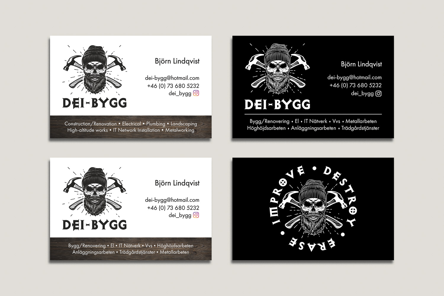 Visitkort – Två alternativa förslag för DEI-Bygg